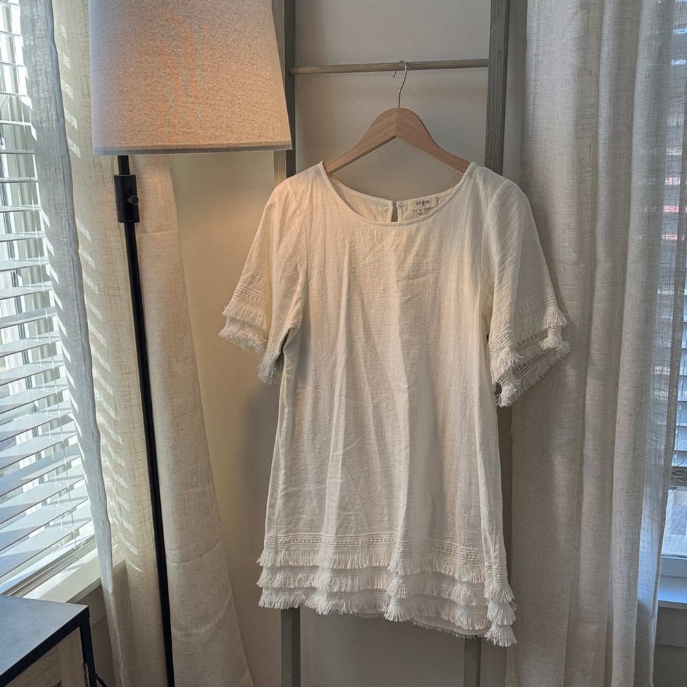 Umgee White Fringe Detail Dress Medium
